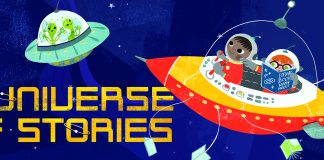 a universe of stories CSLP banner showing children in space