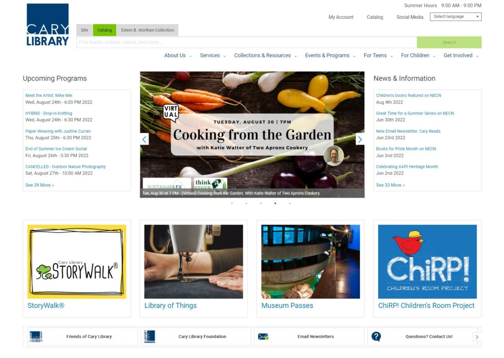 Cary Memorial Library Website Screenshot